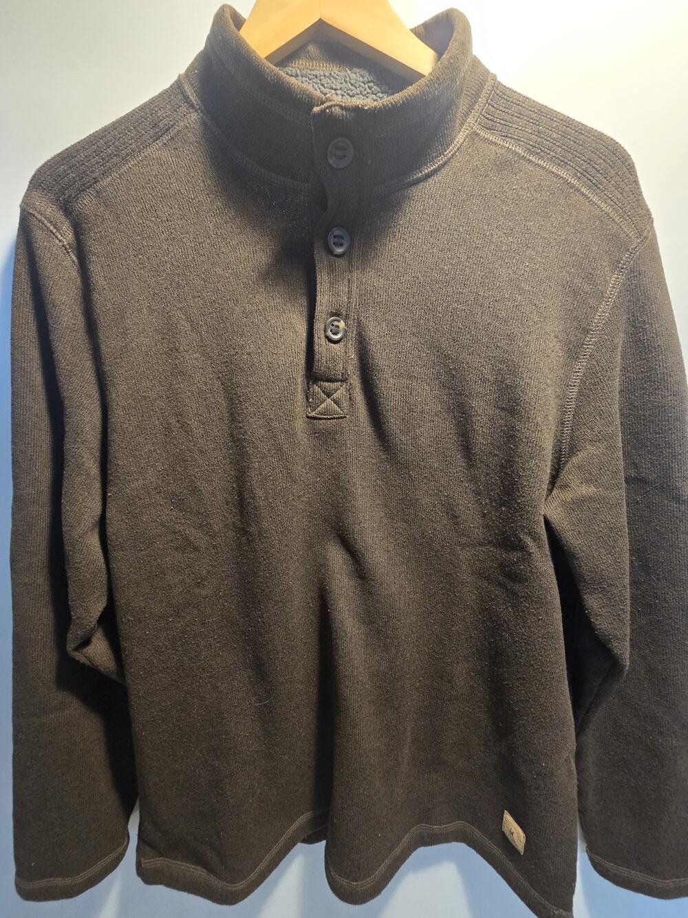 GH Bass & Co Sweater Mens Large Brown 3 Button Henley Pullover Sweatshirt Sherpa